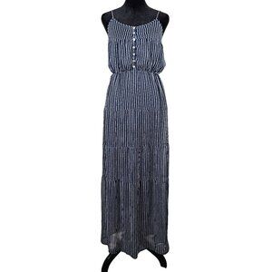 Tommy Girl Womens Navy & White Striped Maxi Sundress Size Small Casual Tiered